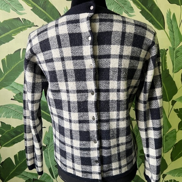 Madewell Blue Cream Plaid Button Back Crewneck Wool Sweater Size M - Picture 5 of 8